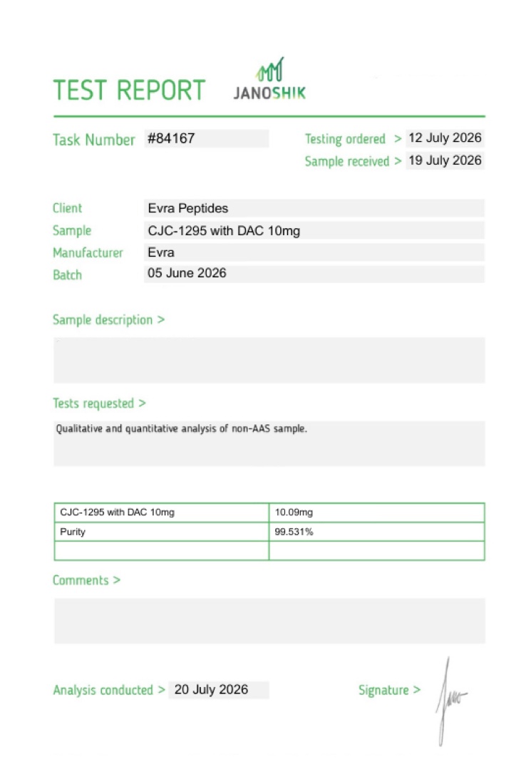 Certificate of analysis for CJC-1295 w/ DAC 10mg