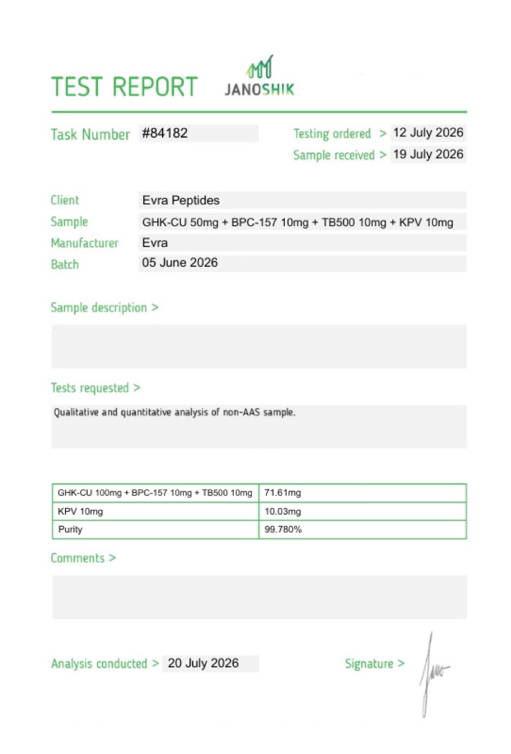 Certificate of analysis for KLOW Stack 80mg